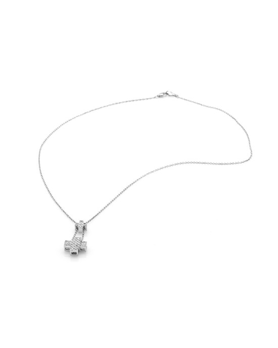 Double Cross Diamond Necklace in 14K White Gold